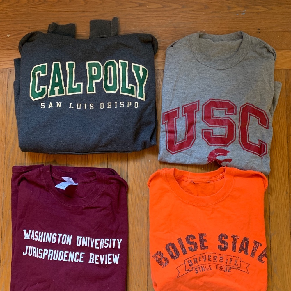 College shirts and sweatshirts